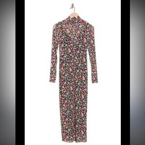 AFRM Floral Long Sleeve Turtleneck Mesh Dress